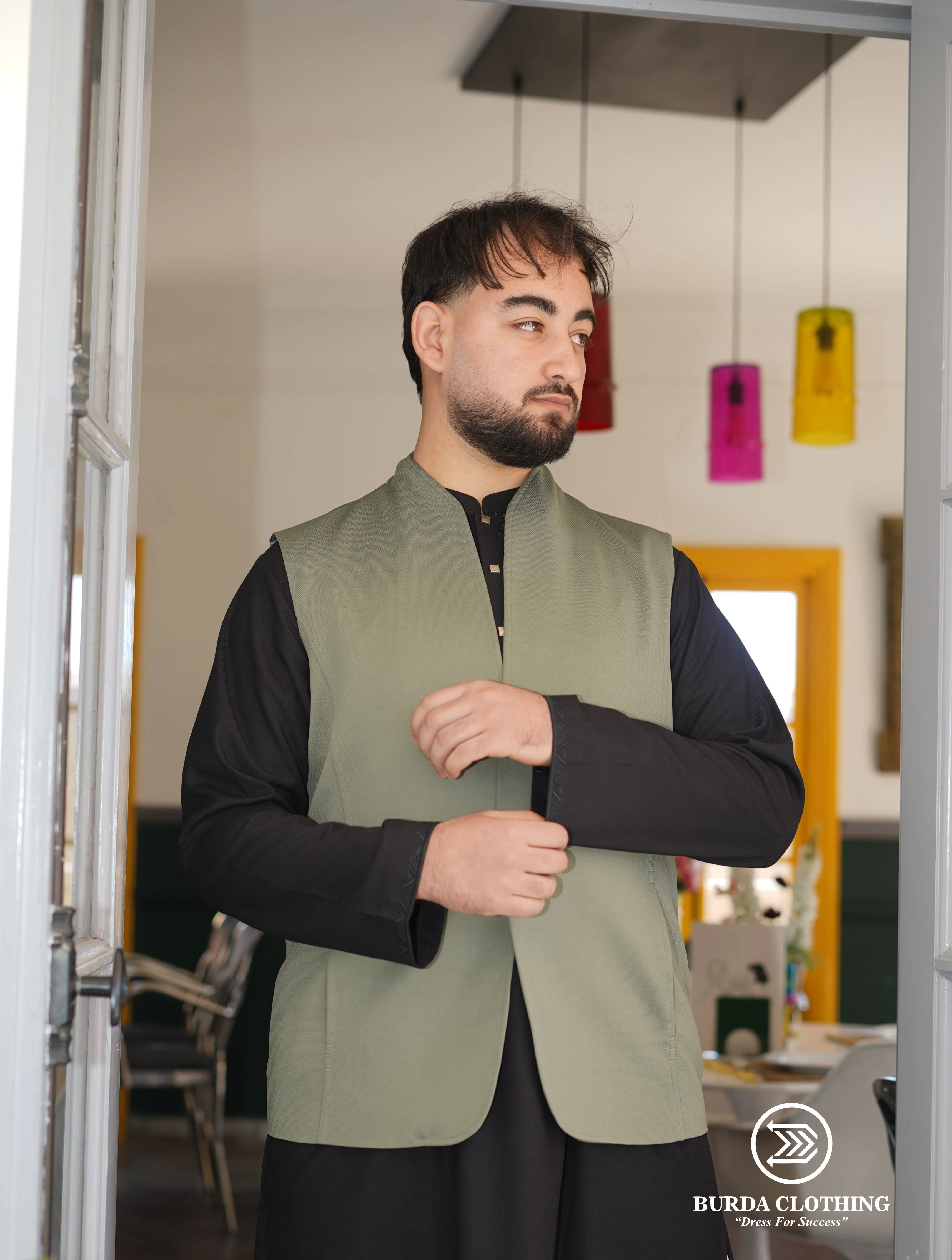 Mens Waistcoat- Lime Green - Image 5