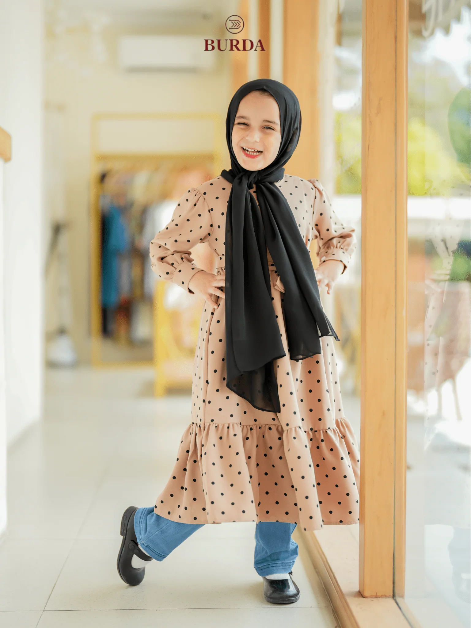 Kid's Beige Polka Dot Dress - Image 3