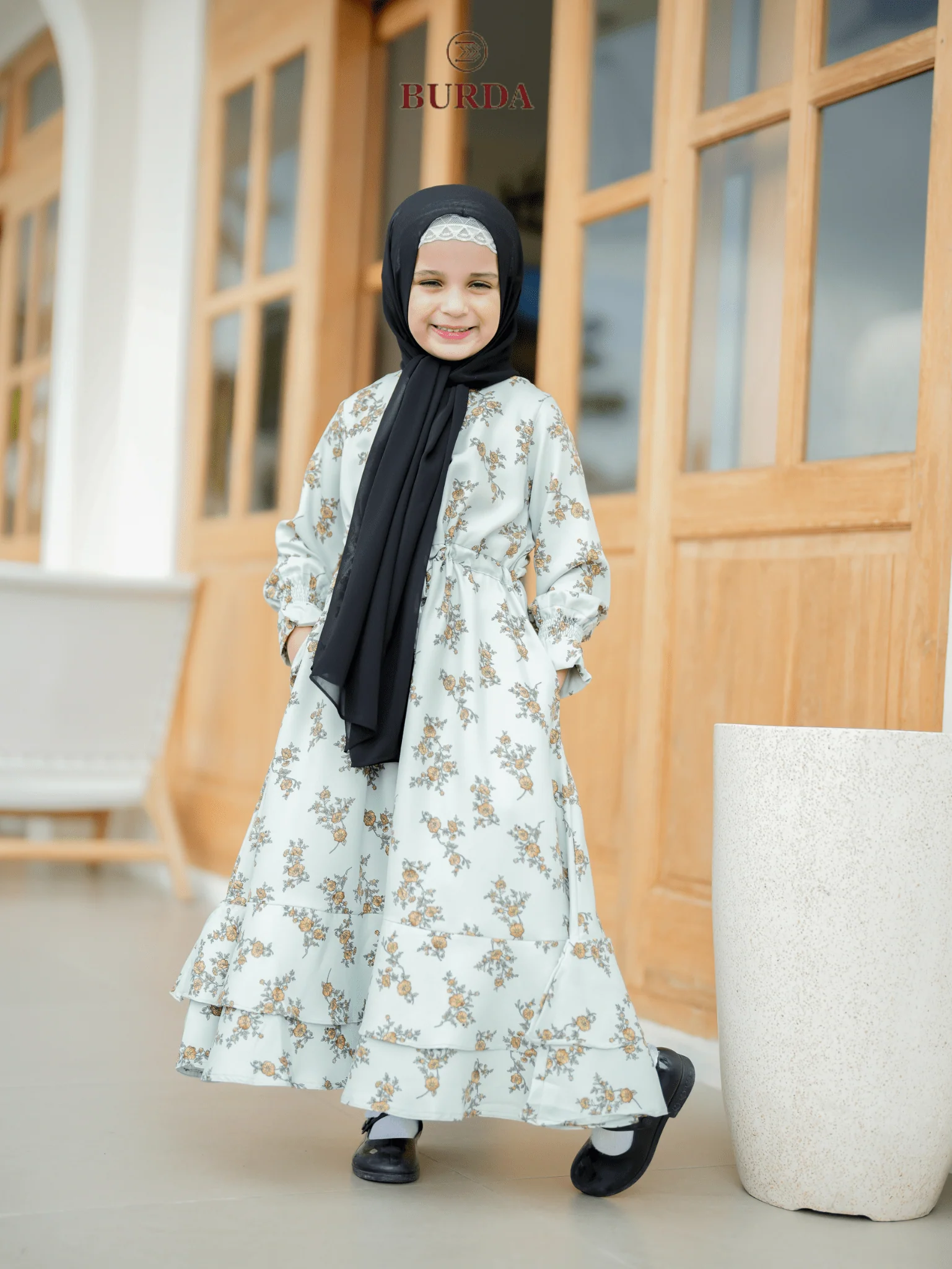 Kid's Light Green Floral Dress - Image 4