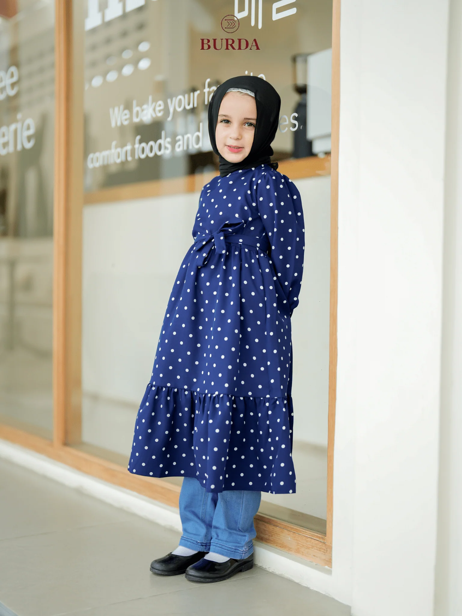 Kid's Navy Polka Dot Dress - Image 3