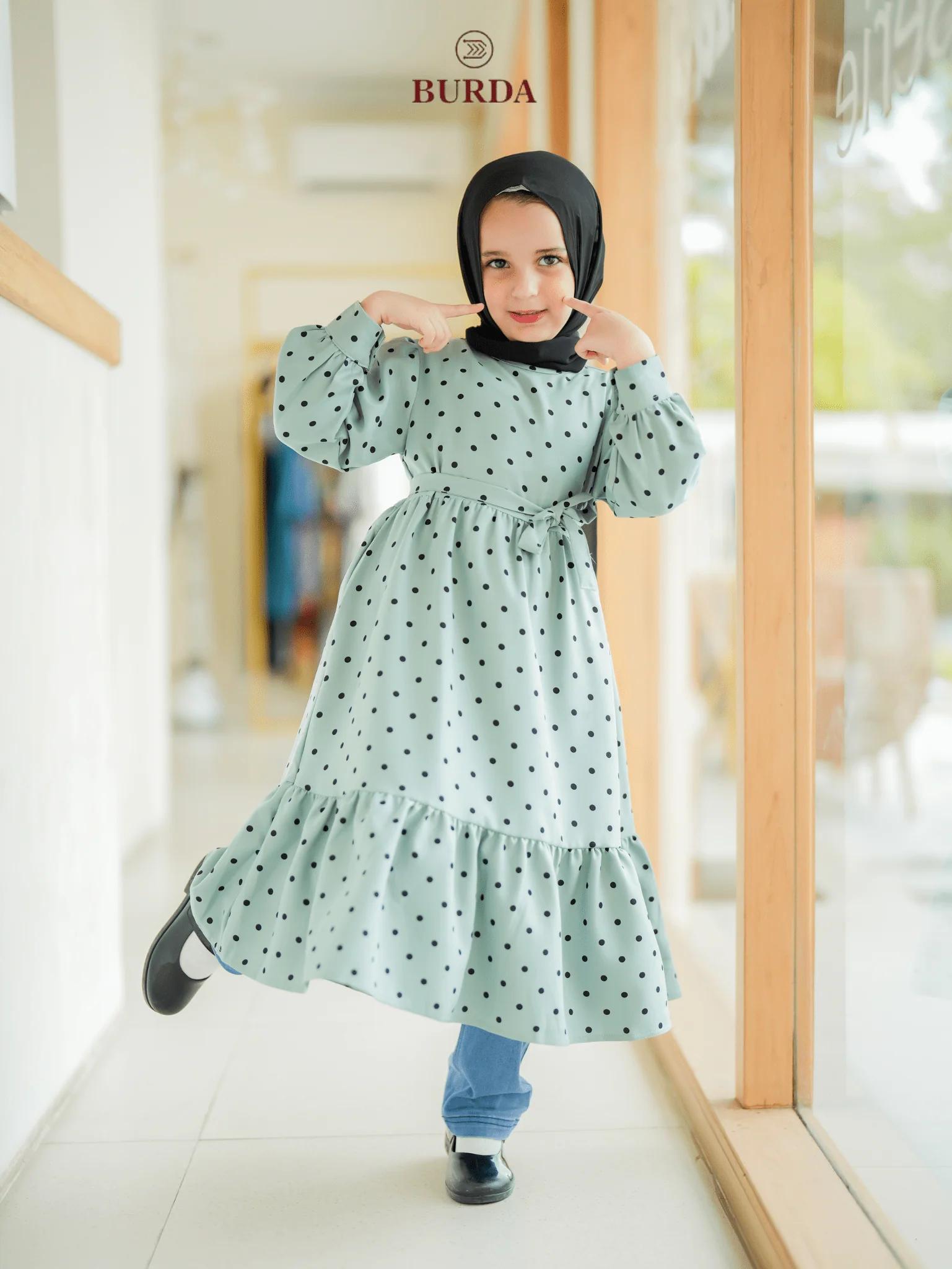 Kid's Turquoise Polka Dot Dress - Image 10