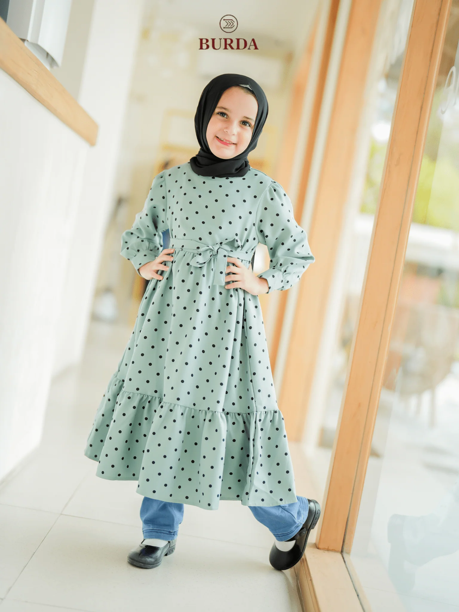 Kid's Turquoise Polka Dot Dress - Image 11
