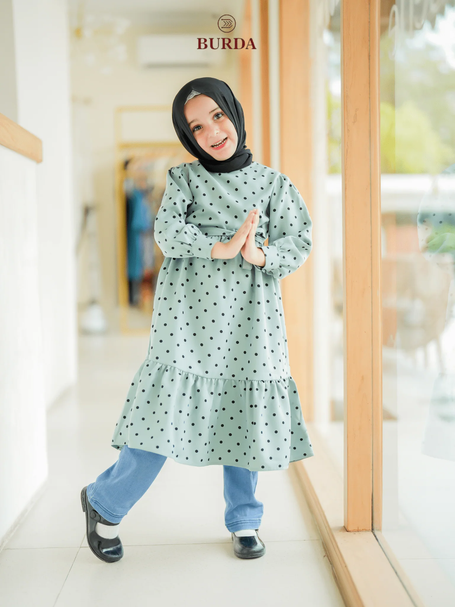 Kid's Turquoise Polka Dot Dress - Image 5
