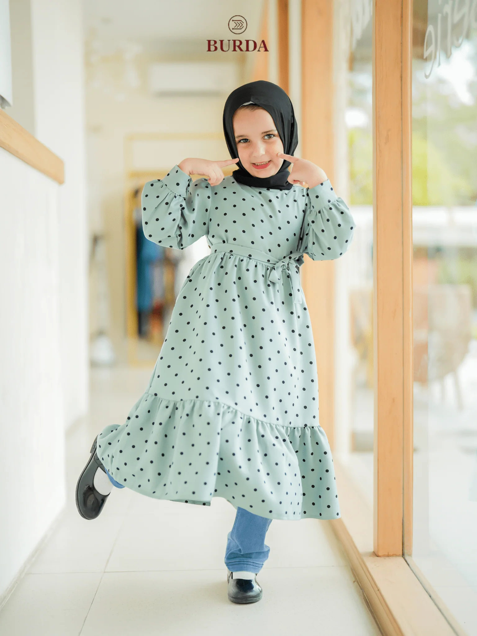 Kid's Turquoise Polka Dot Dress - Image 9