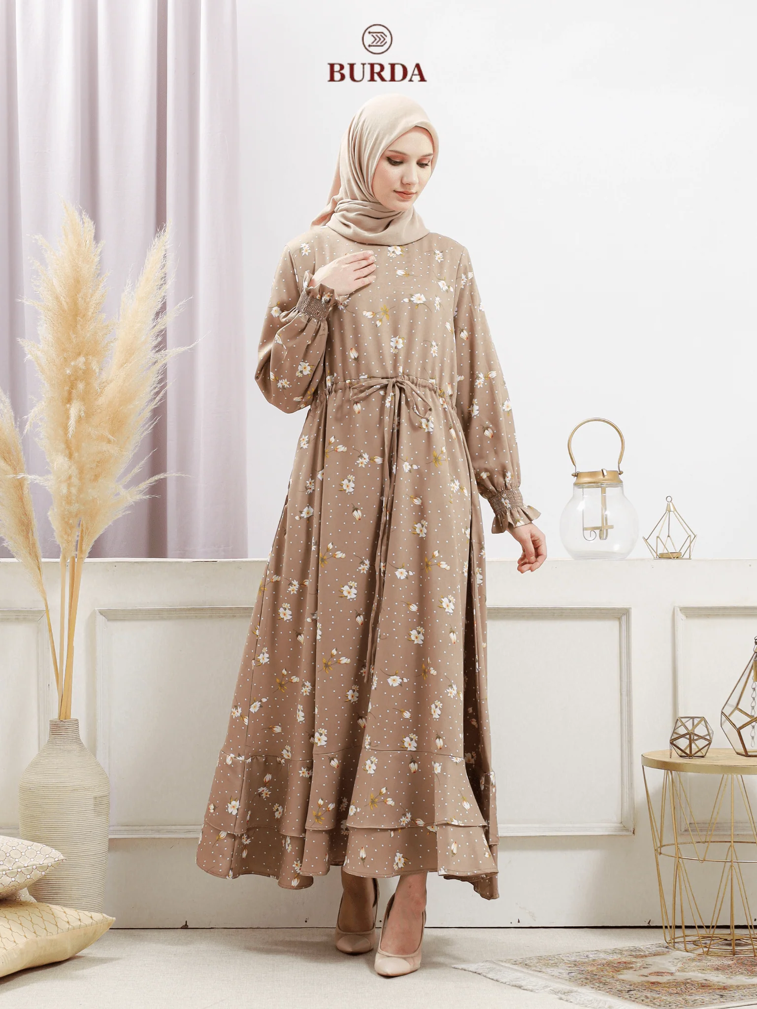 Women's Beige Floral Dress - Image 3