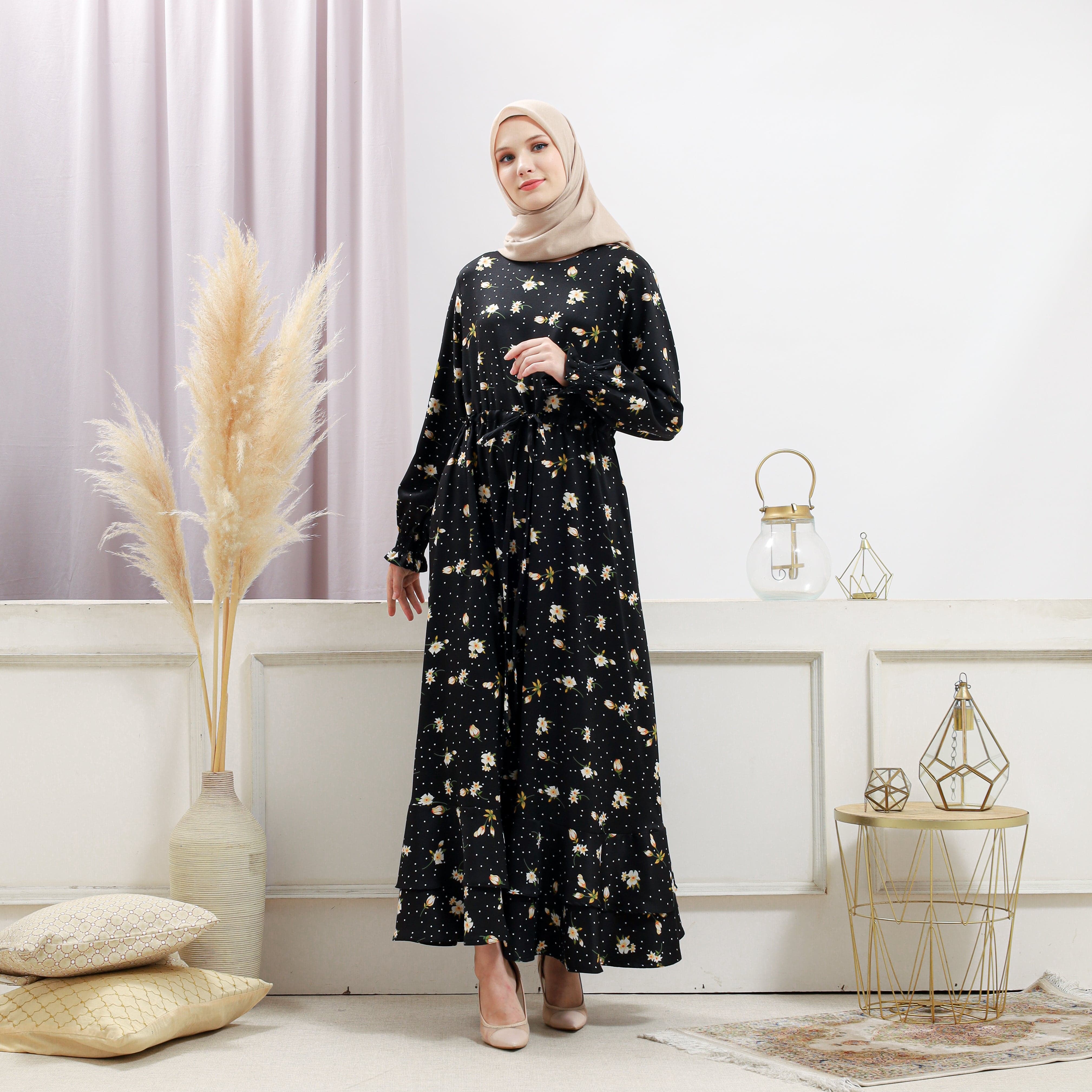 Women's Black Floral Dress - Image 3