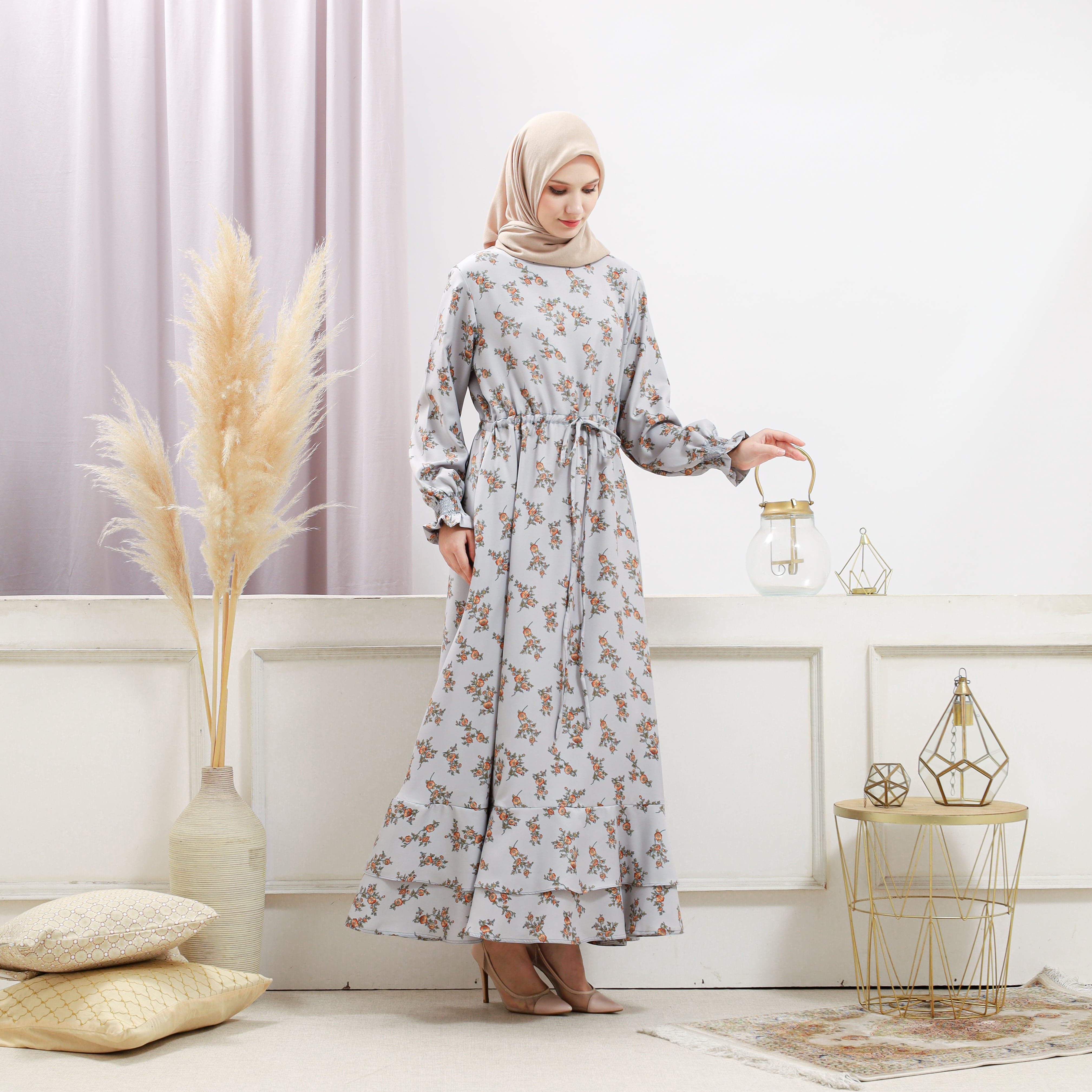 Women's Gray Floral Dress - Image 3