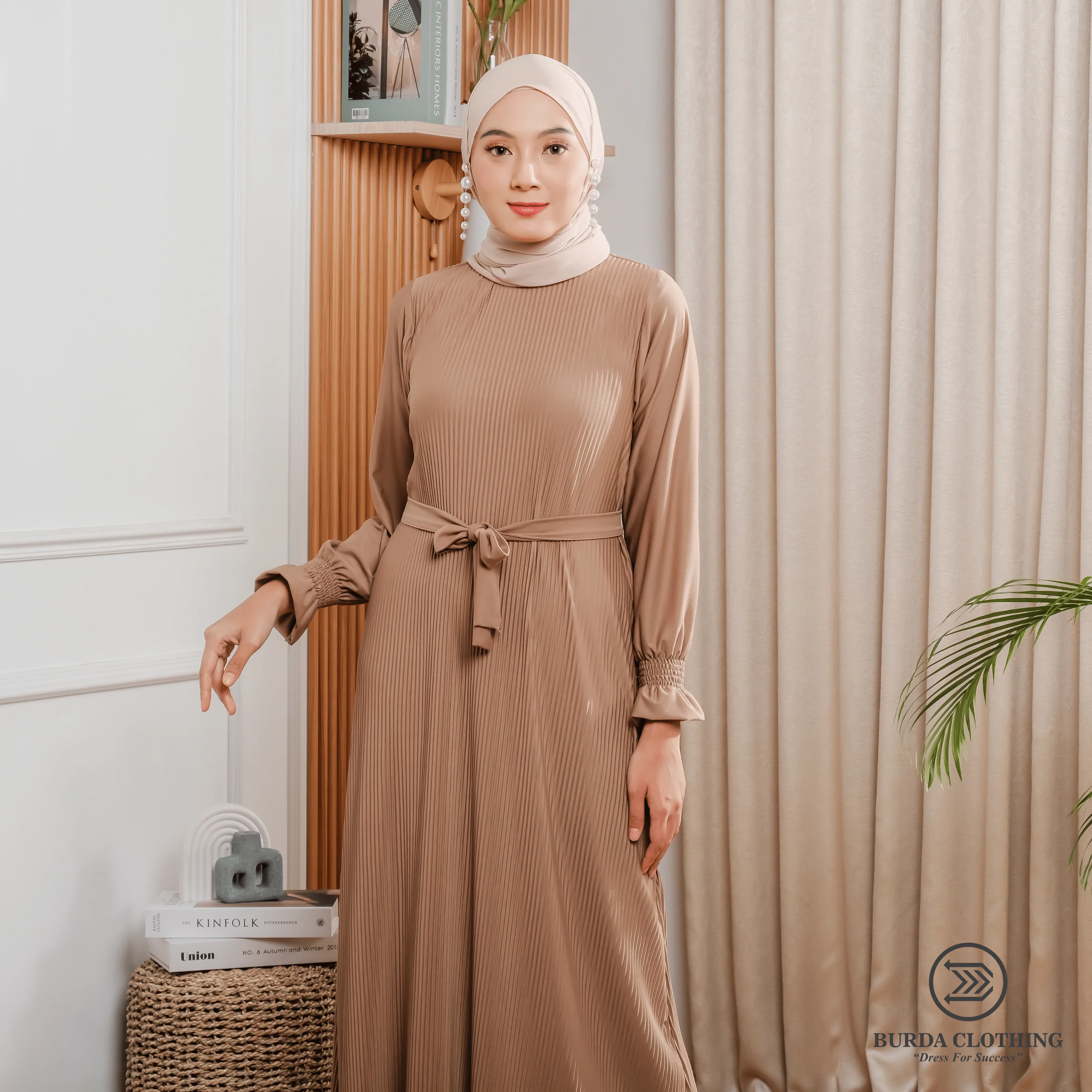 Women's Plain Dress Brown - Image 3