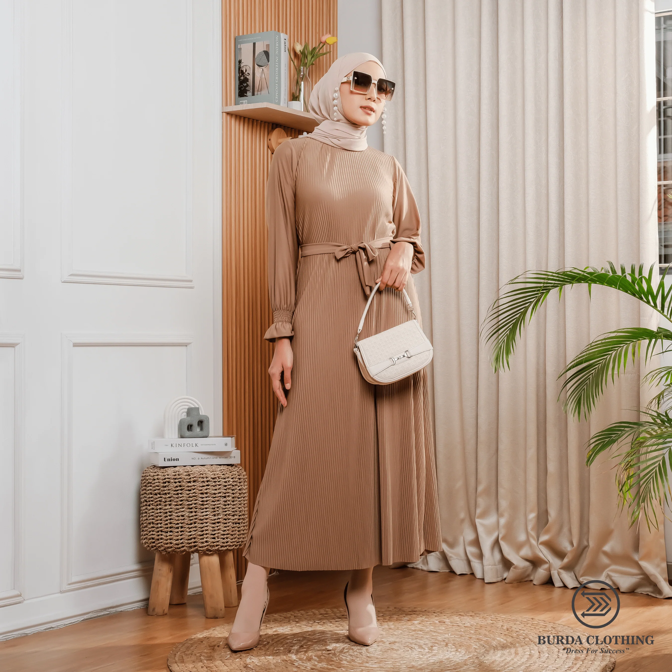 Women's Plain Dress Brown - Image 8