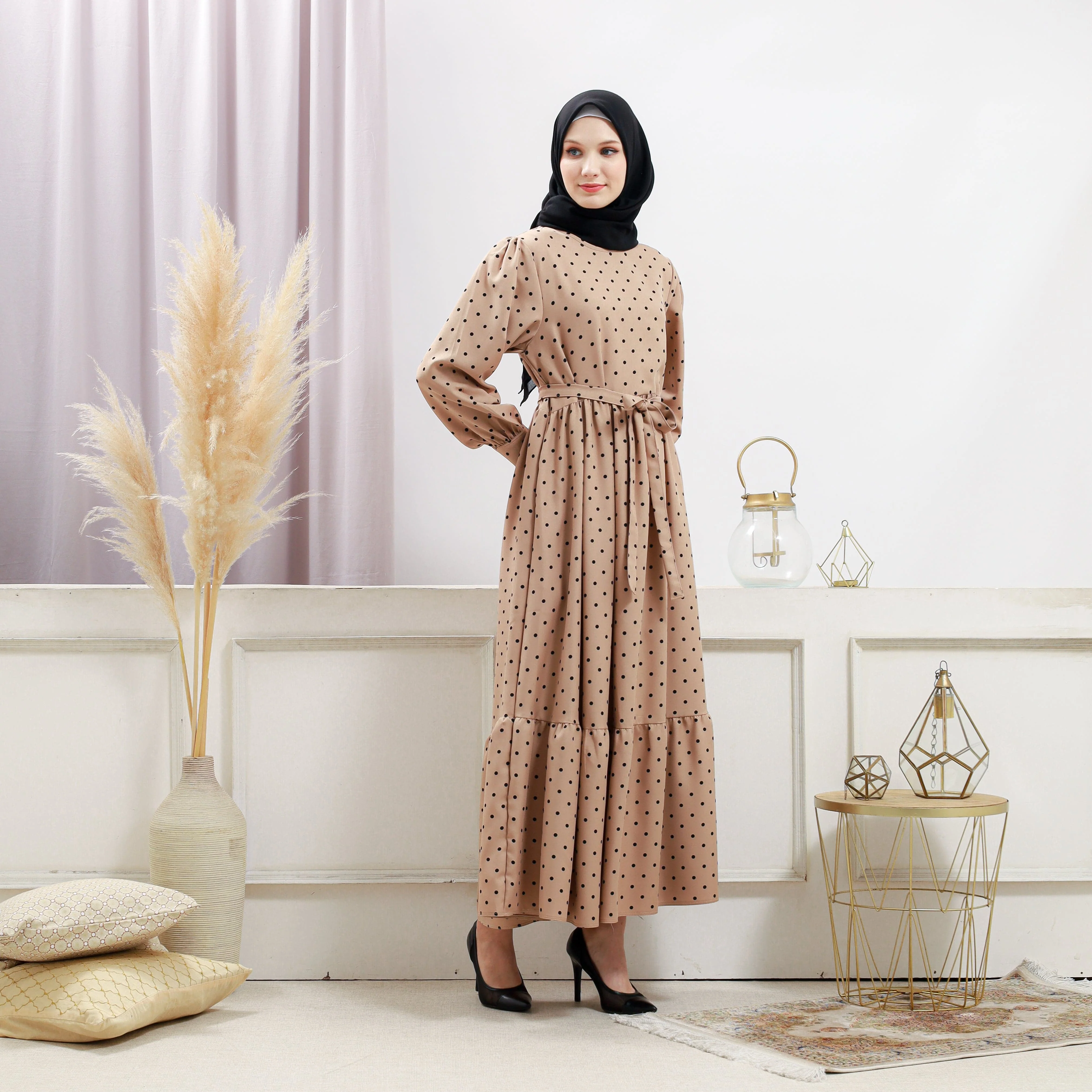 Women's Beige Polka Dot Dress - Image 10