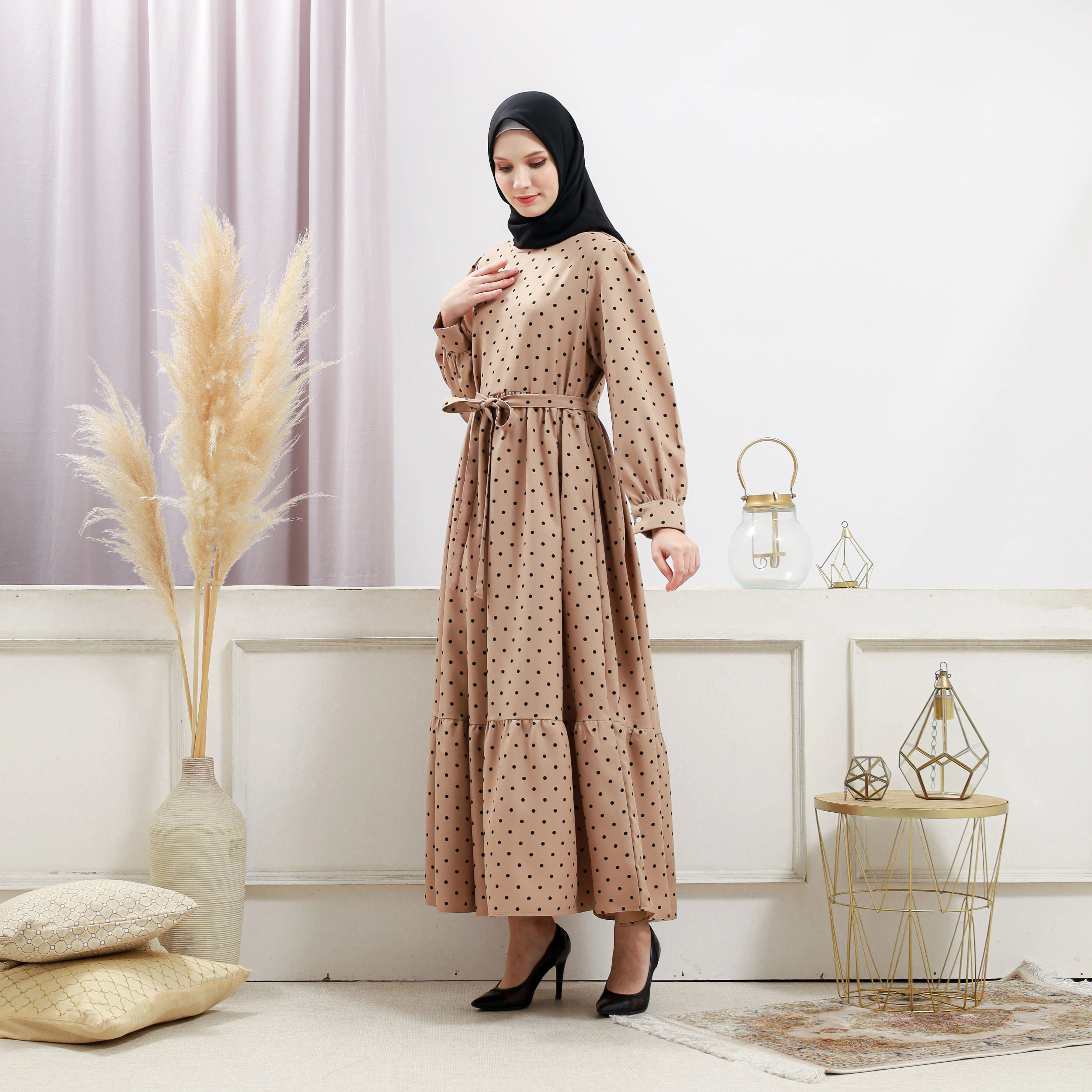 Women's Beige Polka Dot Dress - Image 11