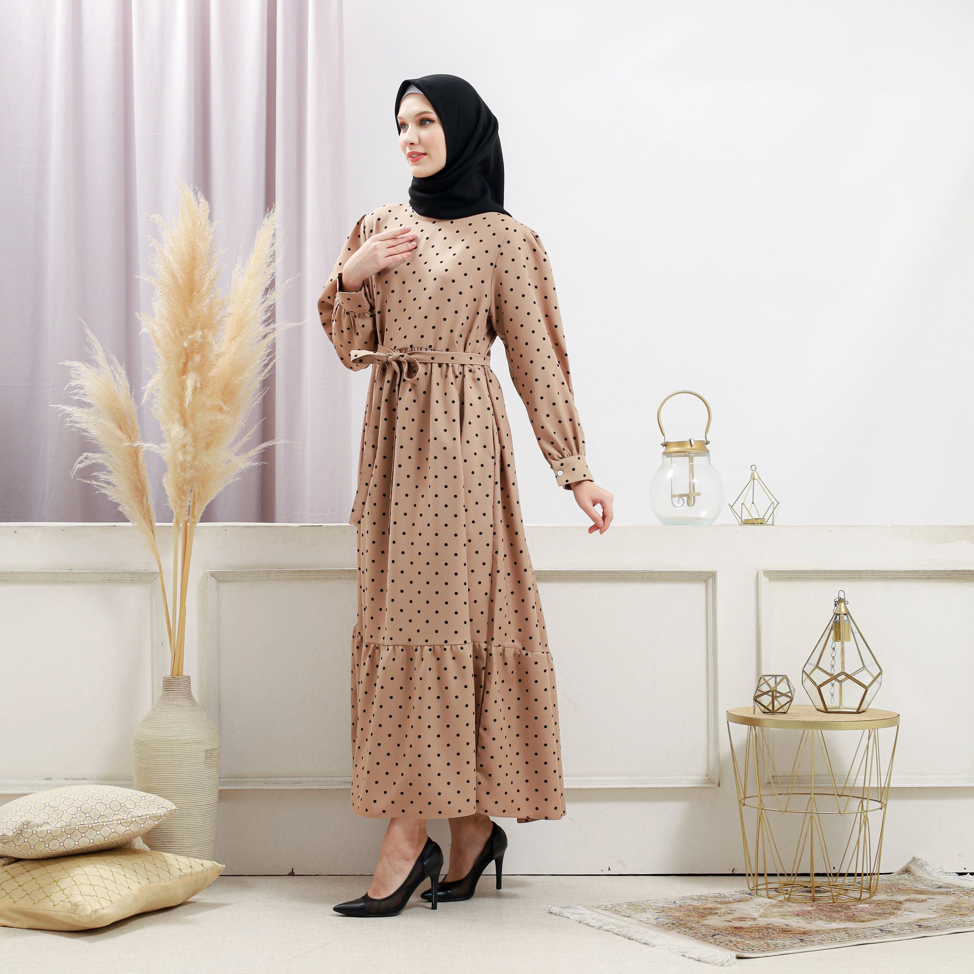 Women's Beige Polka Dot Dress - Image 12