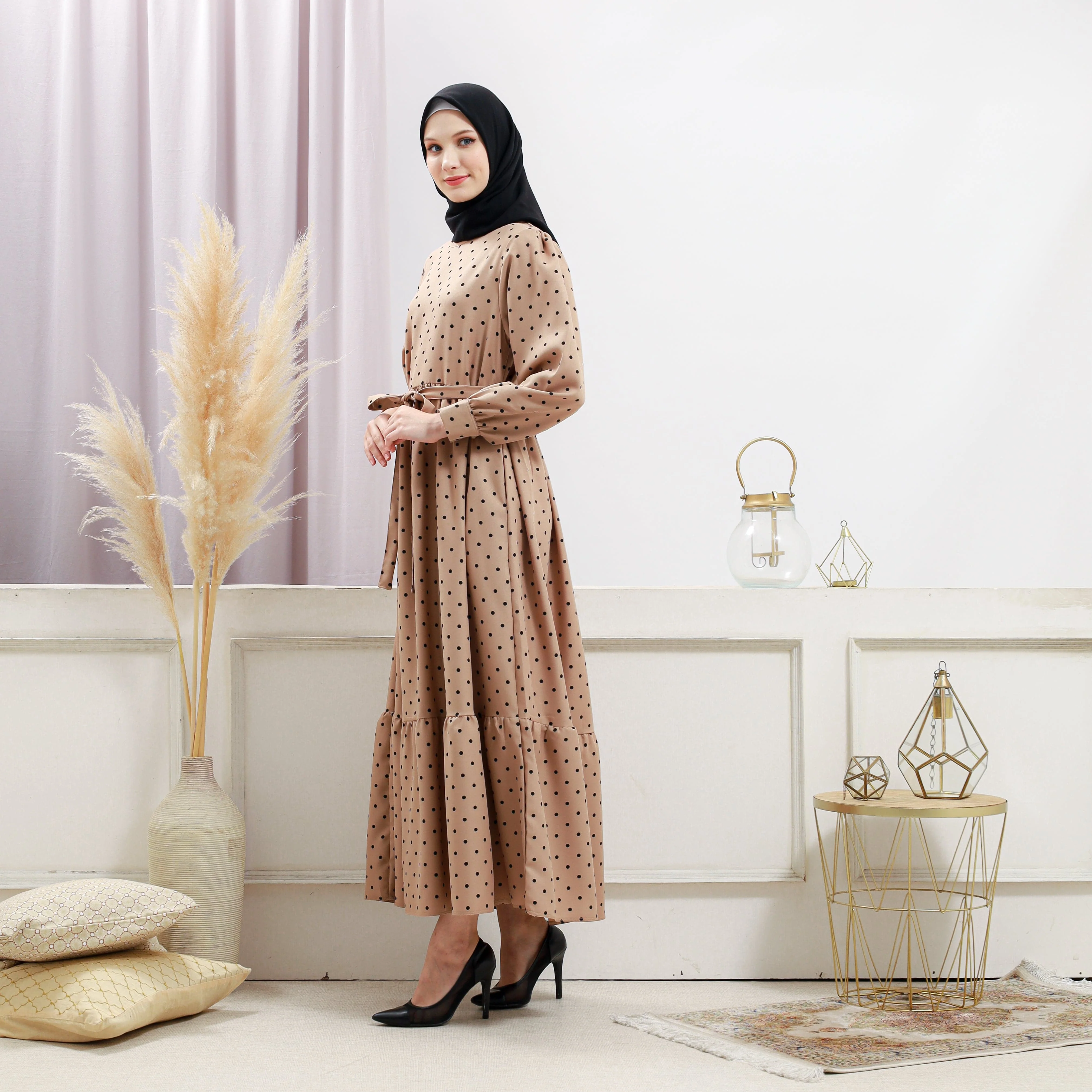 Women's Beige Polka Dot Dress - Image 13