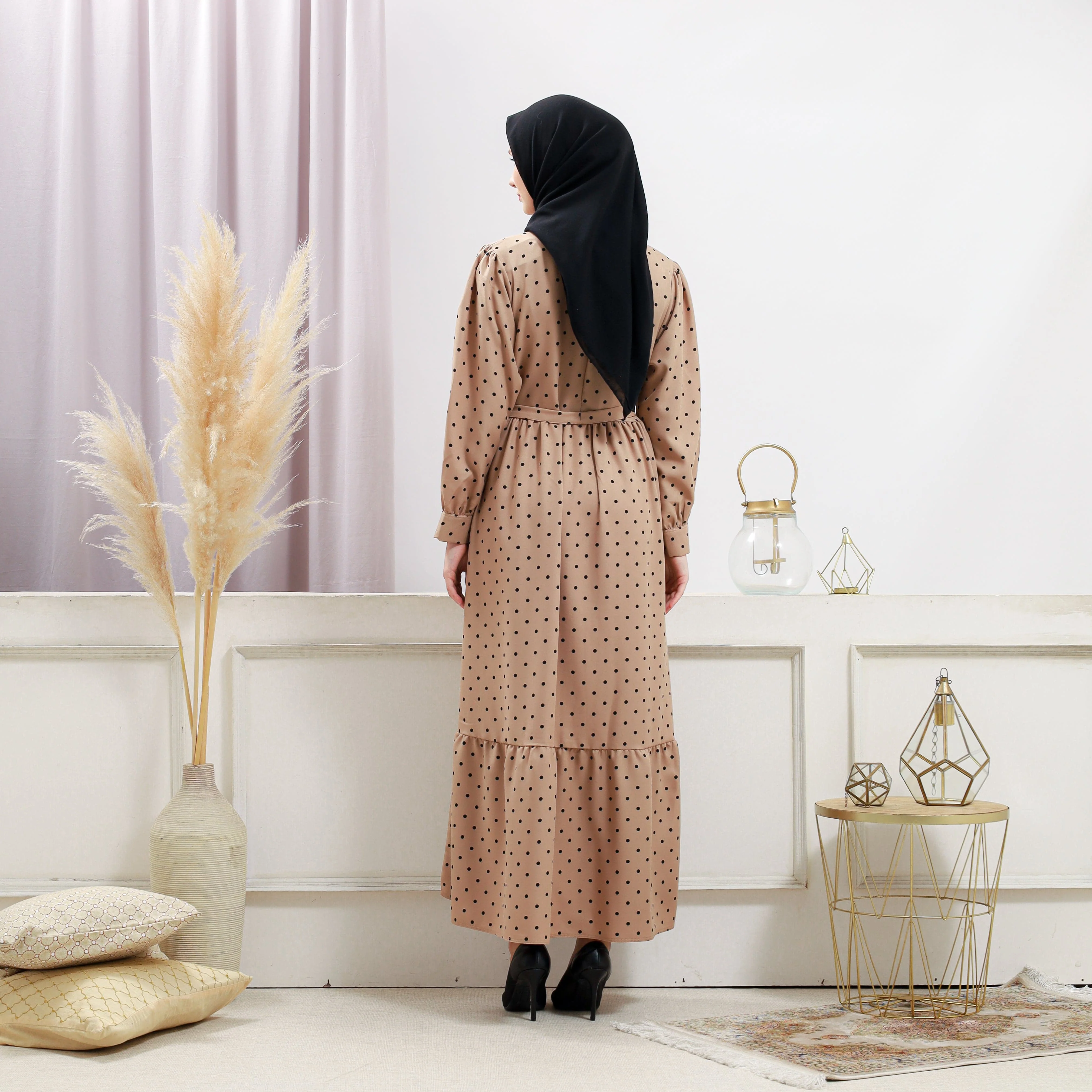 Women's Beige Polka Dot Dress - Image 14