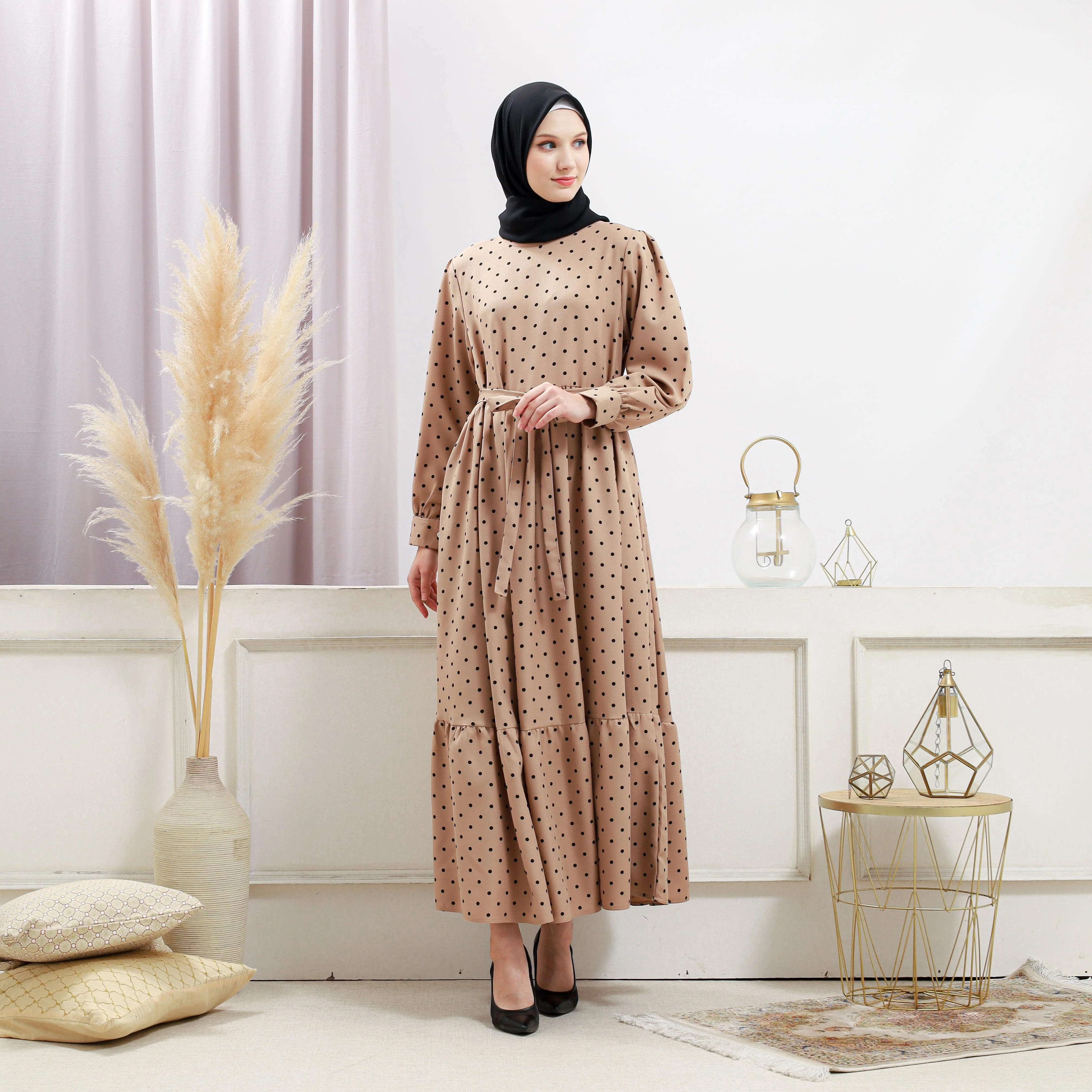 Women's Beige Polka Dot Dress - Image 3
