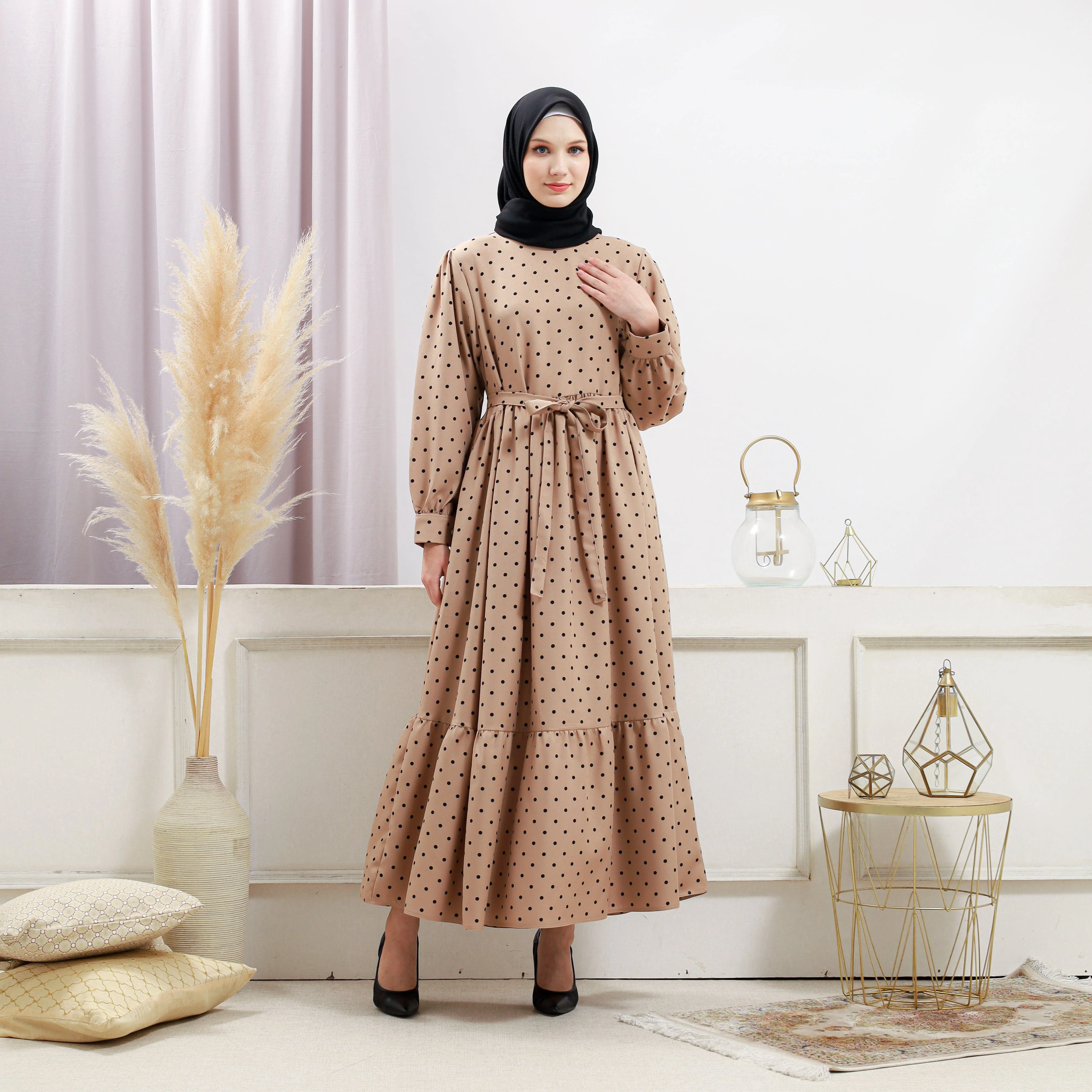 Women's Beige Polka Dot Dress - Image 4
