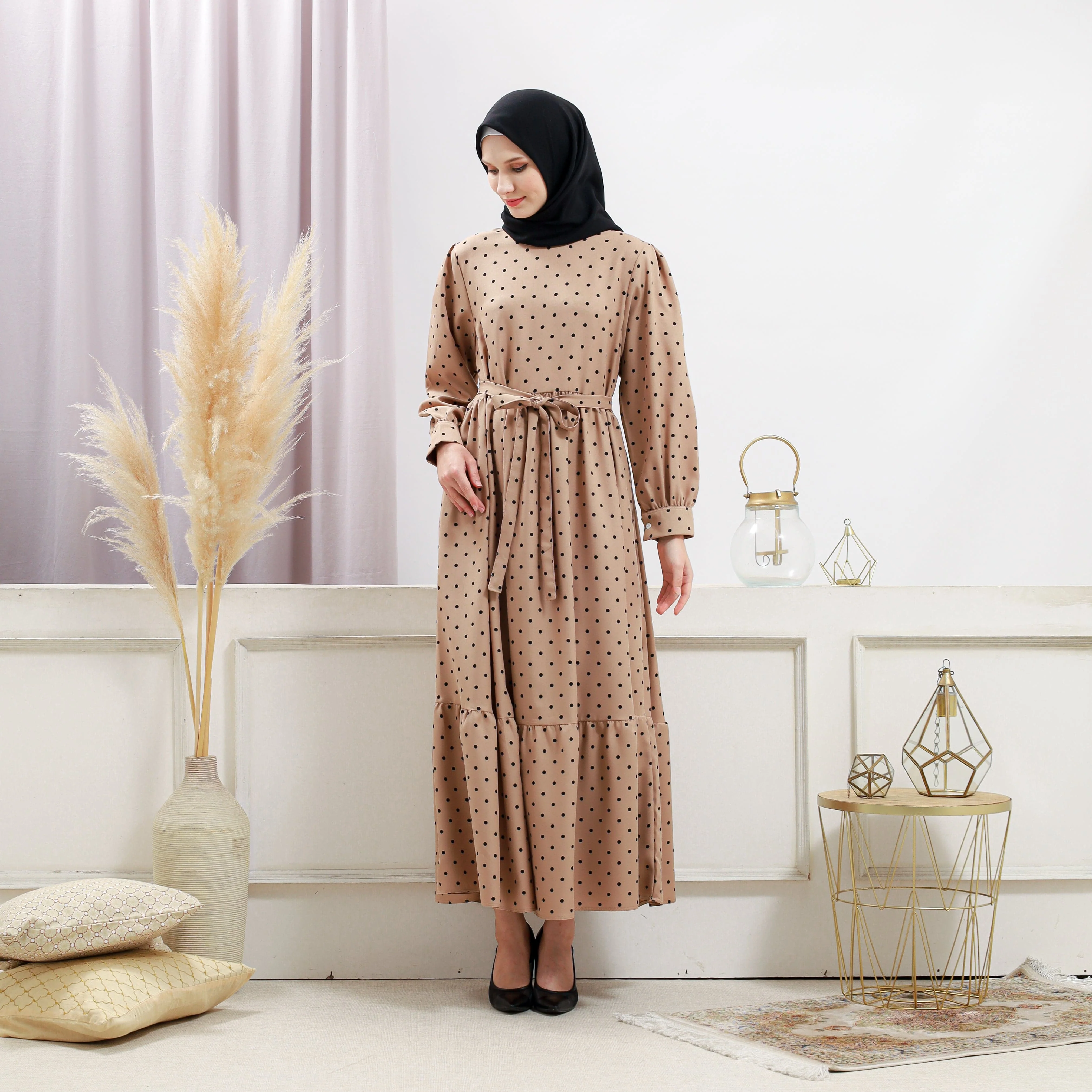 Women's Beige Polka Dot Dress - Image 5