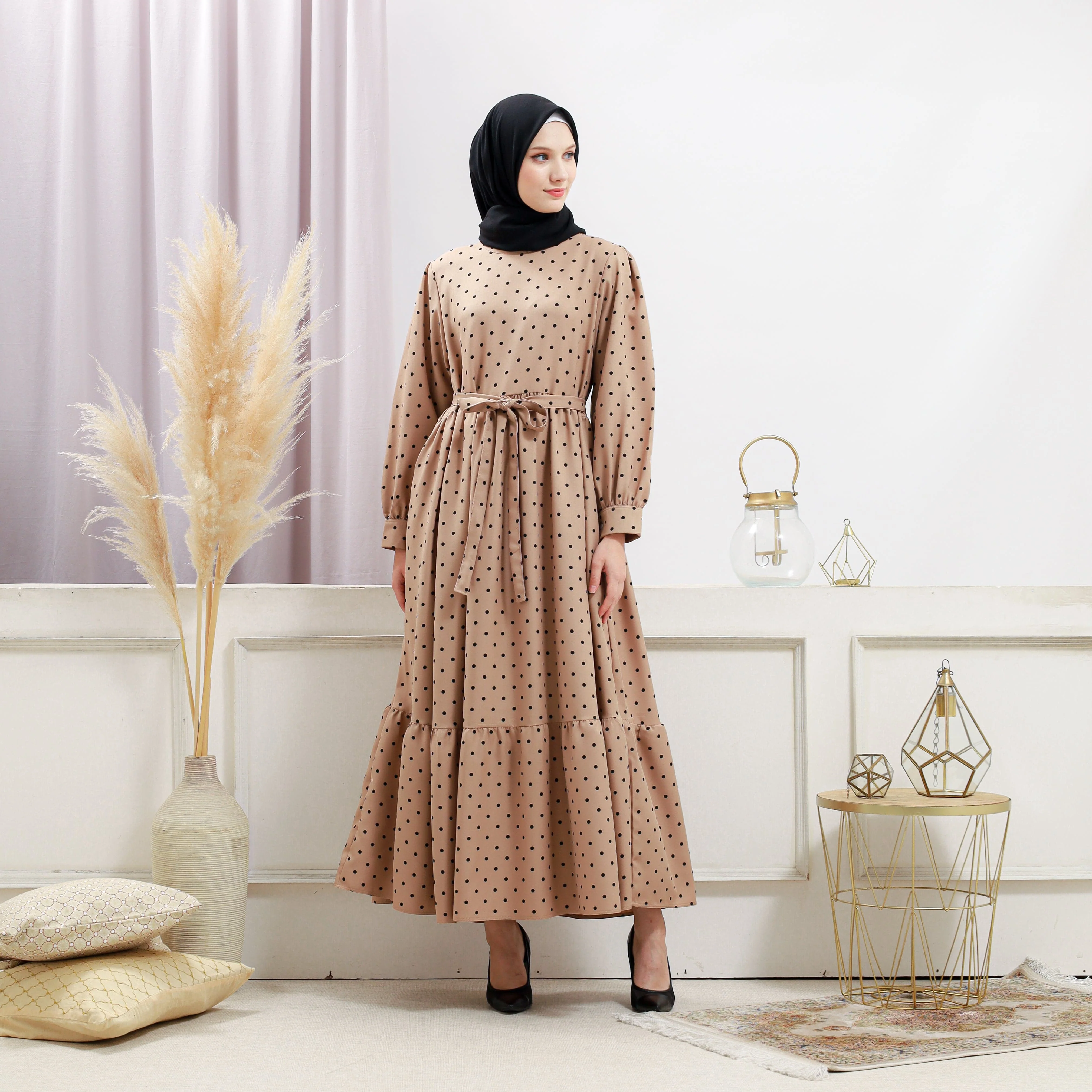 Women's Beige Polka Dot Dress - Image 7