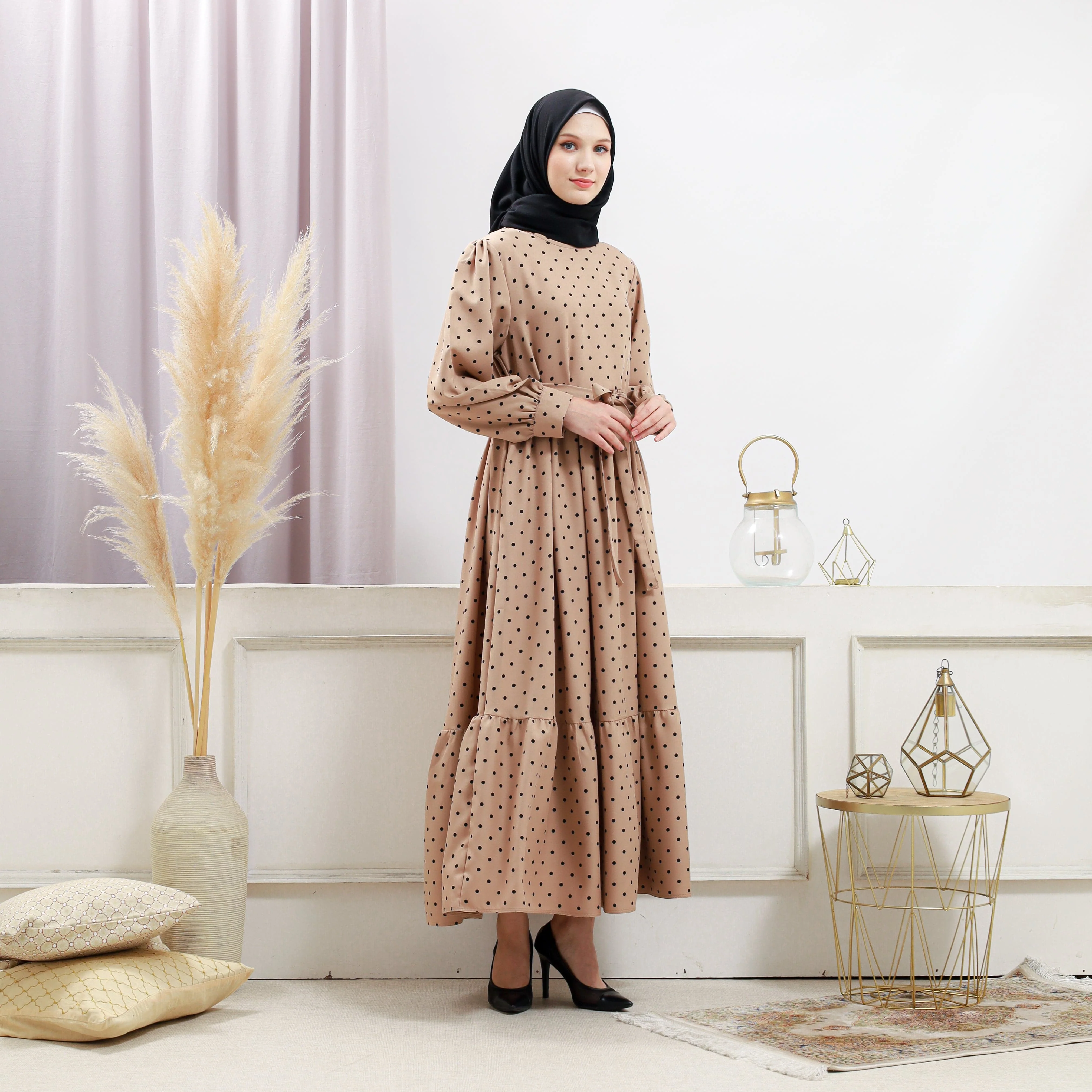 Women's Beige Polka Dot Dress - Image 8