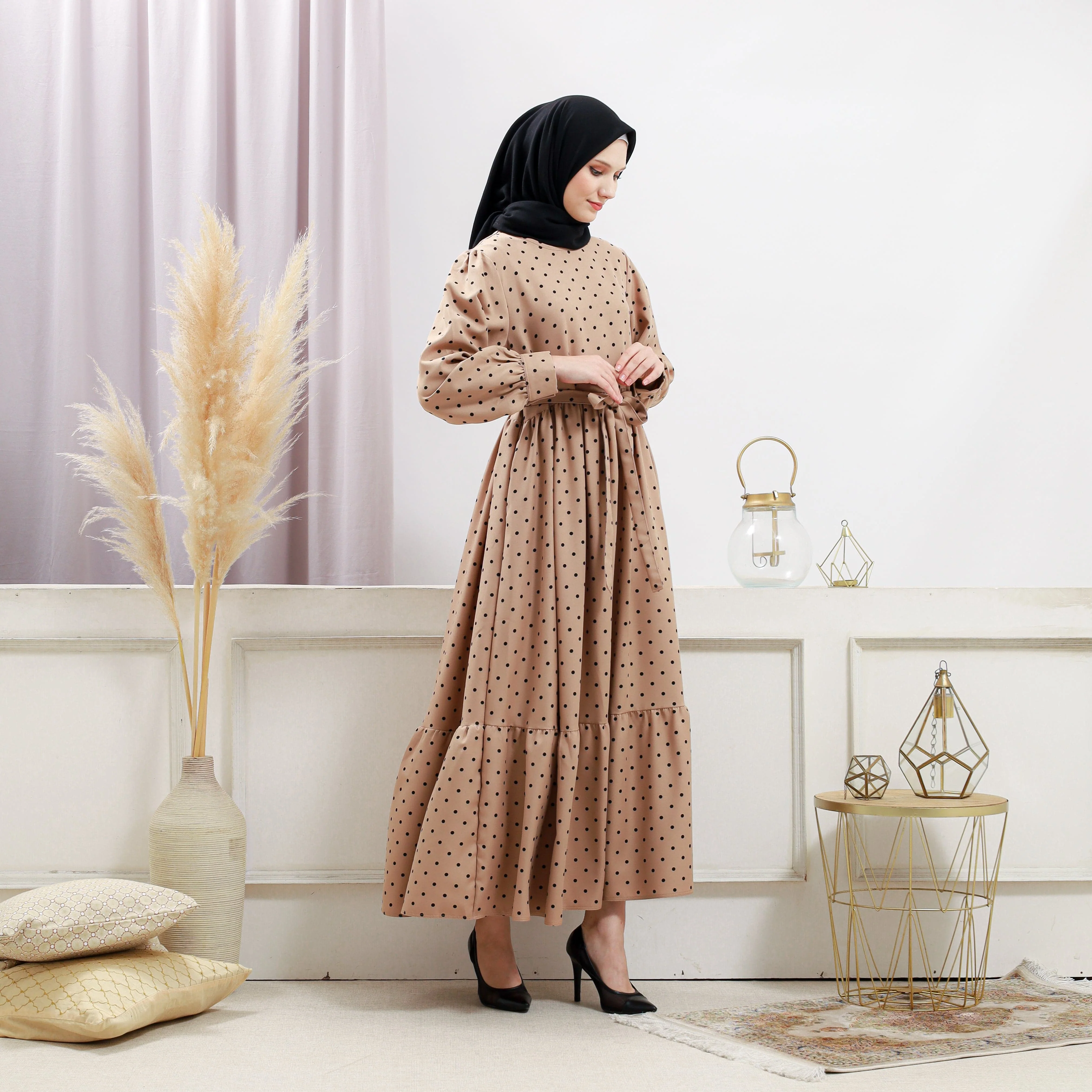 Women's Beige Polka Dot Dress - Image 9